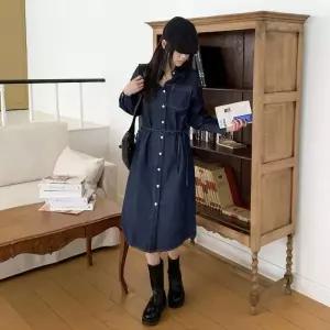 /옷자락 여자 데일리 캐주얼 롱 데님 원피스