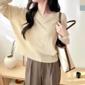 [샵앤] 여성 국산 데일리 브이넥 간절기 기본 니트티 WDM-WKN-CAT 1092
