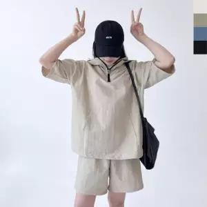 [라일리의류] Rly T 60W 여자 후드 아노락세트 커플 셋업 반팔