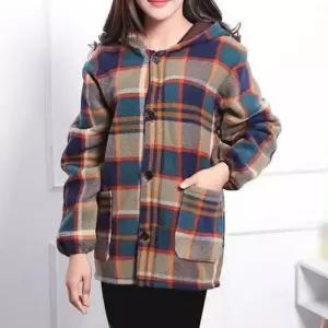 [라일리의류] Rly 여성 간절기 아우터 체크 후드 플리스 웜 코트