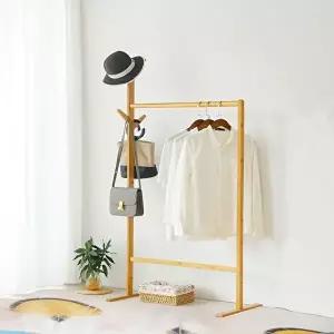 멀티고정형 북유럽풍 대나무 우드 옷걸이 행거 정리 (KYR-W9BE987)