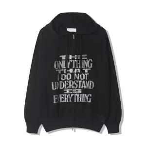 [리빌모아]남자 메쉬 레터링 펀칭 코튼 니트 후드집업 RM-KN-Q086-블랙