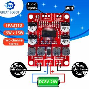 BS TPA3110 디지털 전력 증폭기 모듈 듀얼 채널 스테레오 DIY 스피커 호환 전자 설계 PCB DC 12V 레드 2x15