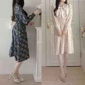 여자 꽃무늬 원피스 쉬폰 프릴 러플 플라워 롱 GWM (KYR-WFGKJVU)