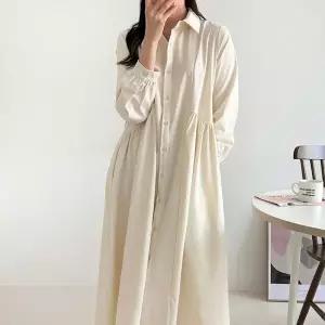 여자 간절기 카라넥 셔링 퍼프 77사이즈 롱원피스