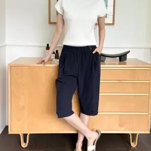 빅사이즈 냉감바지 4컬러 허리밴딩바지 허리M포인트6부바지 쿨 여름6부바지