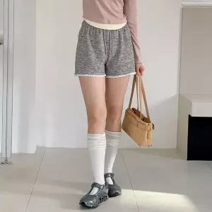 여자 SS 골지 라벨포켓 넓은 레이스쇼츠 고무줄 반바지