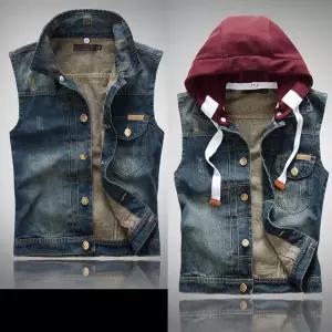 남자 데님점퍼 데일리 슬림핏 후드 탈부착 청조끼 심쿵희망