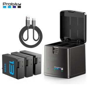 GoPro Hero 13 배터리 + 블랙 카메라 액세서리 용 3 슬롯 박스 충전기 Probty Endurance 2280mAh