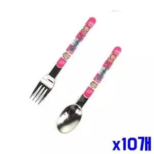 [골드스마일]bns 캐릭터 어린이 숟가락 포크세트 핑크 x10개 수저세트