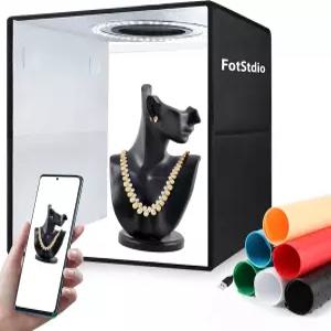 라이트 박스 포토 사진 휴대용 12인치 x 스튜디오 키트(120개의 LED와 6개의 배경이 있는 주얼리 및 소형