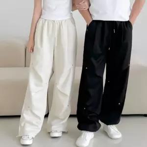 남녀공용 리벳 스트링 와이드팬츠