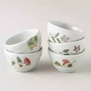 [콩심팥심]이천도자기 도자기 5가지 꽃 찻잔 5p 화이트 다기잔 다기주기