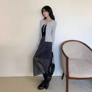 [다잇템] 여자 봄신상 고무줄 코지 격자 클래식 비침 롱스커트_24422661_588872