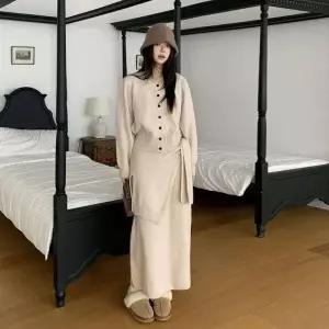 [다잇템] 여성 스웨터 가을겨울 cardigan 롱치마 포근한 세트_24406635_588872