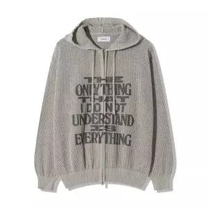 [리빌모아]남자 메쉬 레터링 펀칭 코튼 니트 후드집업 RM KN Q086 그레이_P416662218