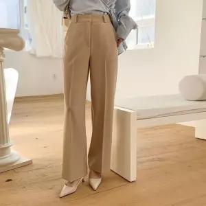 [하프클럽/]여자 히든버튼 뒷밴딩 폴리스판 세미와이드 슬랙스