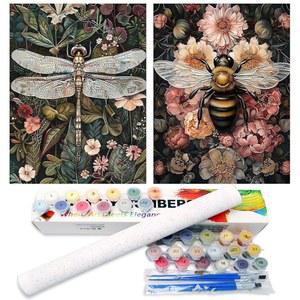 숫자 키트로 2팩 페인트, 잠자리 벌 초보자가 캔버스 아크릴로 그린 DIY 페인트 홈 월 아트 데코 12x16인치(롤 패키지)