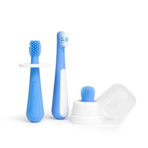 Ubbi Grow with Me Toothbrush Training Set for Babies and Toddlers, Includes Silicone Finger Brush, 360 and Soft Bristled Toothbrush, Polaris Blue