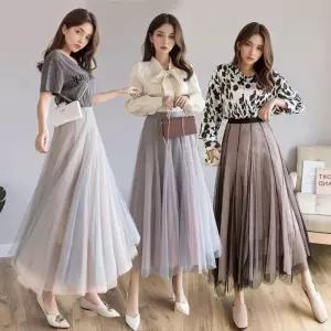 [라일리여성의류] Rly 베이직그라데이션스커트 롱치마 쉬폰 A라인