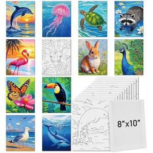 틴레이드 12개 7.9 x 9.8인치 프리 드로잉 캔버스 스트레치 DIY 색칠 윤곽 페인팅 보드 초보자용 (동물 스타일)