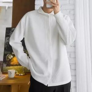 [리빌모아]남자 베이직 버튼 카라넥 셔츠 골지 니트티 5C-KN-Q114-백색