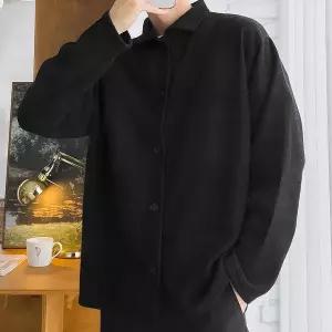 [리빌모아]남자 베이직 버튼 카라넥 셔츠 골지 니트티 5C-KN-Q114-검정