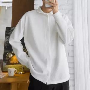 남자 베이직 버튼 카라넥 셔츠 골지 니트티 5C-KN-Q114-백색