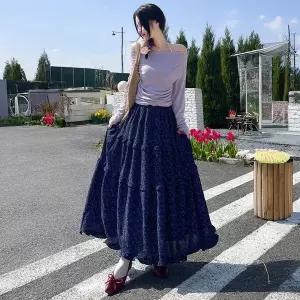 [하프클럽/]여자 데일리 여신핏 편안한 플라워 롱스커트