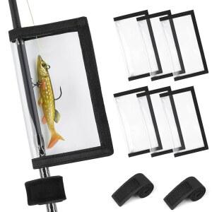 TSV 6PCS 낚시 미끼 랩, 2PCS 엉킴 없는 극 소매 스트랩이 있는 투명 홀더 커버, 막대 보관 정리용 8.6인치 x 7.8인치