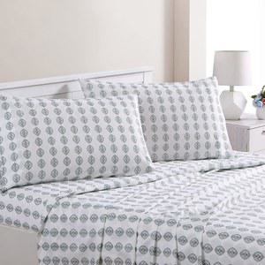 모던 스레드 프린트 4피스 엑스트라 소프트 침구 시트 & 베갯잇 세트, 딥 포켓 최대 16인치 매트리스 클레어