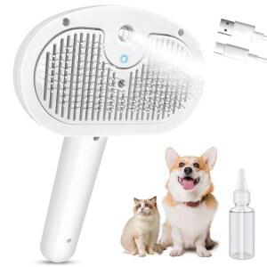 고양이용 스팀 브러시, 4 in 1 반려견용 셀프 클리닝 슬라이커 그루밍 마사지용 반려동물 스파이어 제모 빗, 길고 짧은 털을 가진 반려견 화이트를 위한 리무버