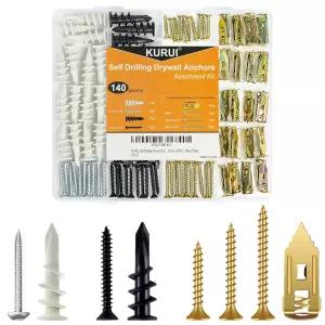 쿠루이 셀프 드릴 드라이월 앵커 구색 키트 140개 헤비 듀티 플라스틱 확장 30세트 벽 장식 액자 선반용
