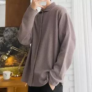 [리빌모아]남자 베이직 버튼 카라넥 셔츠 골지 니트티 5C KN Q114 베이지_P416713005