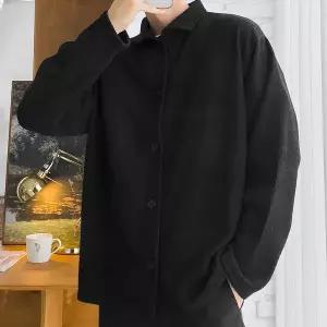 남자 베이직 버튼 카라넥 셔츠 골지 니트티 5C-KN-Q114-검정