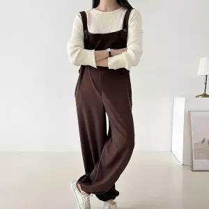 [하프클럽/옷자락]여자 조거핏 와이드 버튼 멜빵 봄 등원룩 점프수트