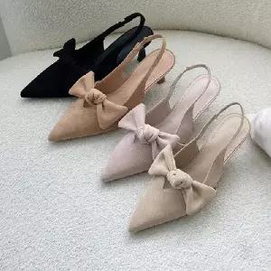 리본 스트랩 여성스러운 포인트 슬링백 힐 슈즈 5FWY
