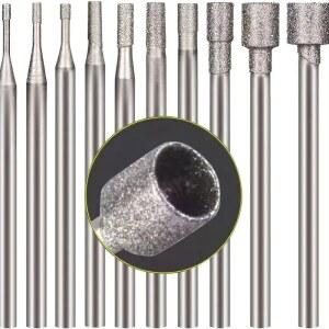 할로우 컵 모양 다이아몬드 버 세트, 회전 도구용 3/32 인치 생크 돌 조각 비트, 10