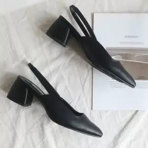 제작 새틴 스트랩 통굽 밴딩 슬링백 미들굽 구두Y