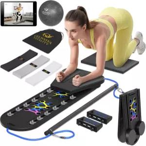 필라테스 리포머 보드 타이머가 포함된 7-in-1 접이식 키트 저항 밴드 및 볼 가이드 홈 운동 - 가정용 AB