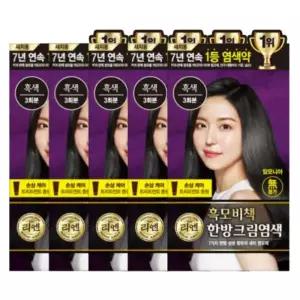 리엔 흑모비책 한방 크림 염색약 흑색 120g 5개 .