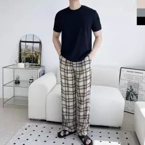 ACC SS1009M 남자 여름 시원 쿨소재 체크 핀턱 와이드 밴딩 팬츠