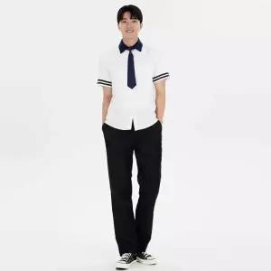 블랙 더블라인 남자 세트셔츠 타이 바지