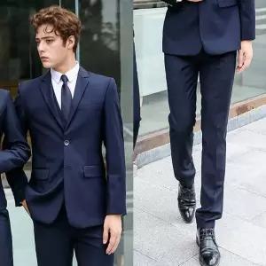 네이비 남자 캐주얼 긴팔 면접정장 세트자켓 바지