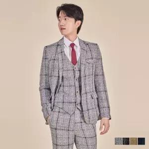 댄디 체크 남자 자켓 조끼 바지 정장세트4color 교