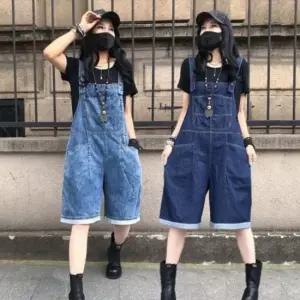 클래식 우먼 멜빵 진 절개루즈 하프팬츠 여름바지 패션하의 썸머패션 데일리바지