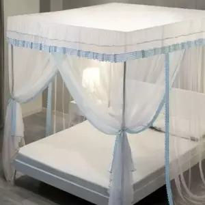 체크 커튼형 침대 모기장 150x200cm 블루 공주모기장 레이스모기장