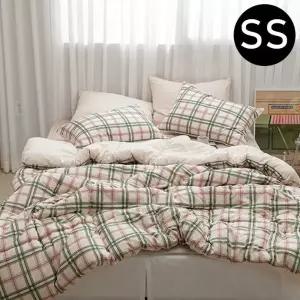 ( )해피니 마드라스 체크 차렵이불 베개커버세트 슈퍼싱글 SS (마일드그린티) (베개솜 별매)