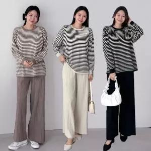 여성 비스코스 단가라 니트 플리츠 바지 세트 -WPST0338- 봄 가을