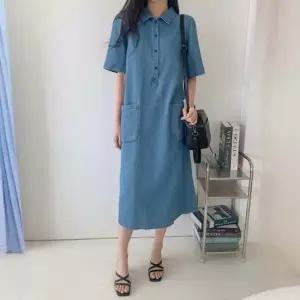 바이 다솜결 반팔 데님 롱 원피스 집앞룩 꾸안꾸룩